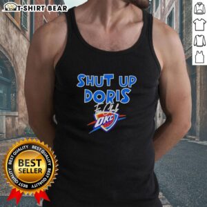 Alt Text: Good Shut Up Doris Fan Club tank top featuring Oklahoma City Thunder basketball logo, 2026 design, stylish and sporty.