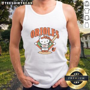 Cute Baltimore Orioles Hello Kitty tank top featuring a playful design for fans and fashion lovers.