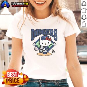 Alt Text: Good Hello Kitty x Los Angeles Dodgers Pitch Ladies Tee featuring a playful design and vibrant team colors.
