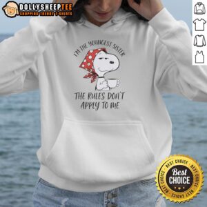 Funny I'm the Youngest Sister hoodie featuring playful text, perfect for youngest siblings who love to break the rules.