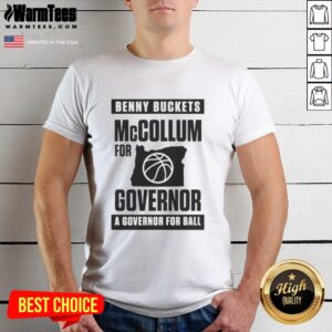 Funny Benny Buckets McCollum for Governor t-shirt featuring a playful design perfect for fans of political humor.