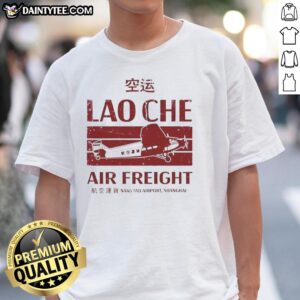 Alt Text: Premium Lao Che Air Freight T-Shirt inspired by Indiana Jones and the Temple of Doom, featuring bold graphic design.