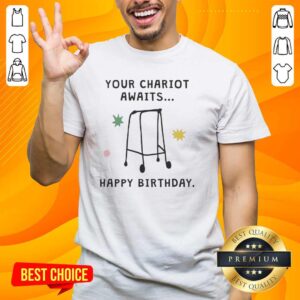 Alt Text: Nice Your Chariot Awaits Happy Birthday T-Shirt featuring a vibrant design perfect for birthday celebrations.