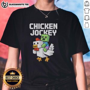 Funny pixel art chicken jockey tee, perfect gift for game lovers and friends who enjoy quirky designs.