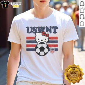 Cute Hello Kitty X USWNT T-Shirt featuring a playful design perfect for fans of Hello Kitty and women's soccer.