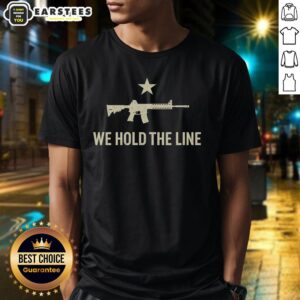 Alt Text: Good Kesihan 1776 Patriotic American Flag 'We Hold The Line' T-Shirt showcasing bold design and patriotic spirit.