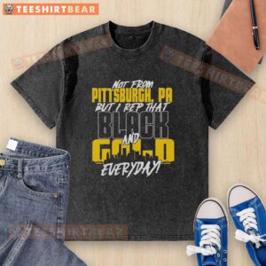 Alt Text: Premium Pittsburgh Steelers NFL washed t-shirt in black and gold, showcasing team pride and style for fans everywhere.