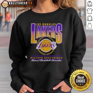 Stylish black Los Angeles Lakers Western Conference NBA sweatshirt featuring a swish design, perfect for fans.