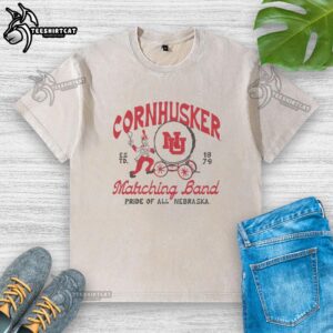 Alt Text: Hot Nebraska Marching Band Pride ash washed t-shirt featuring a bold logo, perfect for fans and alumni.