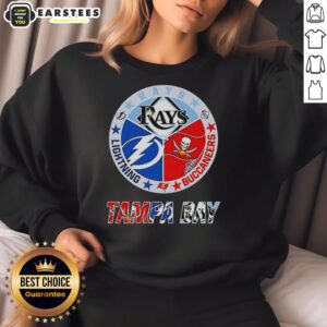 Hot Tampa Bay Rays, Lightning, and Buccaneers mashup logos on a stylish team sweatshirt design.
