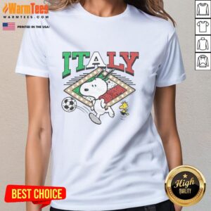 Adorable Cute Peanuts Snoopy X Italy Soccer ladies tee featuring Snoopy in soccer attire, perfect for fans and casual wear.