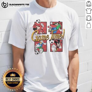 Alt Text: Nice Mickey And Friends Game Time T-Shirt featuring Mickey, Minnie, and friends in vibrant colors for playful style.