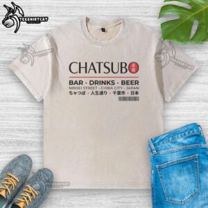 Alt Text: Original The Chatsubo Bar Drinks Beer washed t-shirt featuring a stylish beer-themed graphic design.