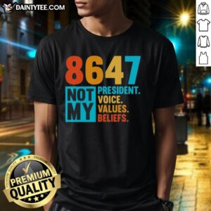 Awesome Pink 8647 Not My President T-Shirt showcasing voice values and beliefs, perfect for political expression.