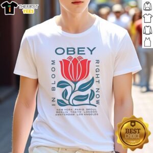 Top Obey In Bloom T-Shirt featuring city graphics from New York, Paris, Seoul, Berlin, Tokyo, London, Amsterdam, and Los Angeles.