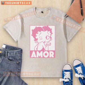Good Betty Boop Amor Wink Kiss washed t-shirt featuring iconic cartoon design, perfect for vintage style fans.