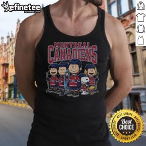 Good Montreal Canadiens Peanuts cartoon team ice hockey tank top featuring Snoopy and friends in hockey gear.