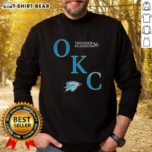 OKC Thunder NBA 2026 Playoffs sweatshirt honoring basketball fans, featuring vibrant team colors and logo design.