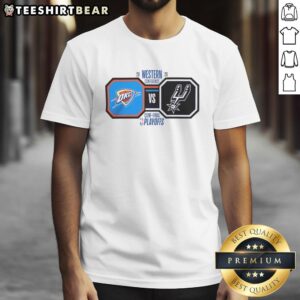 2026 NBA Playoffs T-Shirt featuring Oklahoma City Thunder vs San Antonio Spurs Western Conference Finals design.