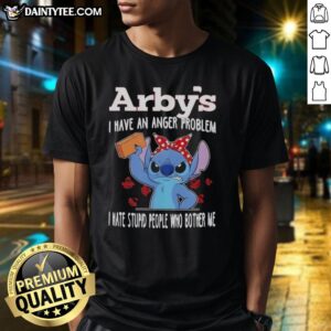 Alt Text: Cute Stitch X Arby's I Have An Anger Problem T-Shirt featuring Stitch character, perfect for expressing humor.