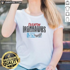 Alt Text: Official Trenton Ironhawks Est 2026 logo on a stylish ladies tee, perfect for fans and supporters of the team.
