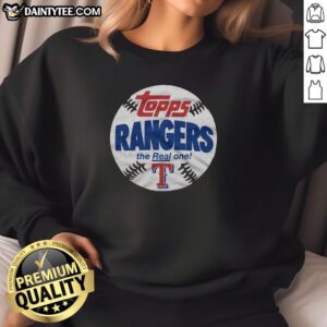 Awesome Red Texas Rangers MLB X Topps Baseball sweatshirt featuring bold graphics for fans and collectors.