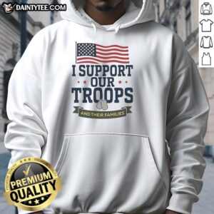 Support Our Troops hoodie featuring an American flag design, perfect for honoring military families and patriotism.