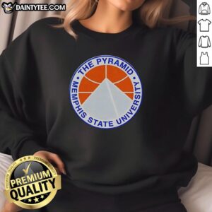 Alt Text: Memphis State University sweatshirt featuring 'Top the Pyramid' design, perfect for fans and alumni apparel.