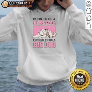 Cute baby girl in a cozy hoodie that says Born to Be a Baby Girl, Forced to Be a Big Dog, showcasing playful style.