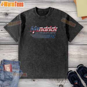 Premium Hendrick Motorsports Team Collection Athletic Heather Gray Patriotic Logo Washed T-Shirt displayed on a hanger.