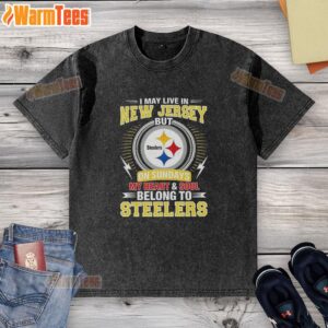 Alt Text: Original New Jersey NFL Steelers washed t-shirt, perfect for fans living in Georgia on game days.
