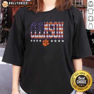 Good Clemson Tigers Tall Type Flag Ladies Tee featuring vibrant team colors and logo, perfect for game day apparel.