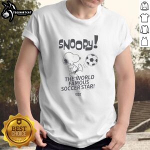 Nice Peanuts Ringer T-Shirt featuring World Famous Soccer Star Snoopy in vibrant colors, perfect for fans and collectors.