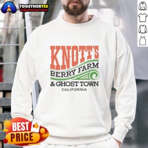 Official Knott's Berry Farm and Ghost Town California sweatshirt featuring vibrant graphics and cozy design for fans.