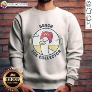 Official Seagull Beach Tax Collector Sweatshirt in navy blue, featuring a logo and cozy design for beach enthusiasts.