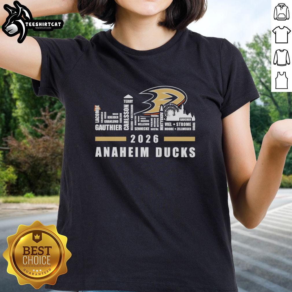 top-anaheim-ducks-nhl-playoffs-2026-name-players-city-skyline-shape-new-vs-ladies-tee Alt Text: 2026 Anaheim Ducks NHL Playoffs players featuring city skyline shape on new vs ladies tee design.