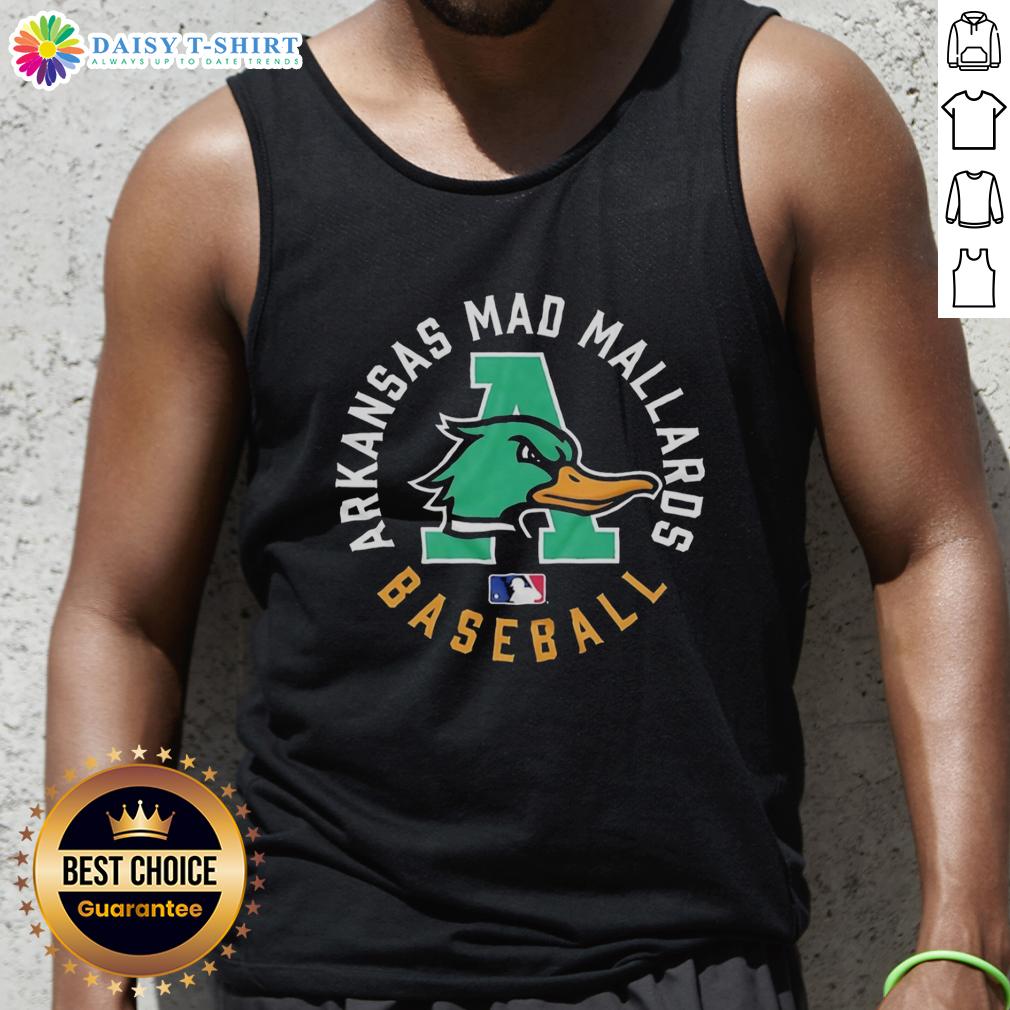 Top Arkansas Mad Mallards Baseball Logo Tank Top Alt Text: Top Arkansas Mad Mallards baseball logo tank top featuring vibrant design and bold colors for fans and players.