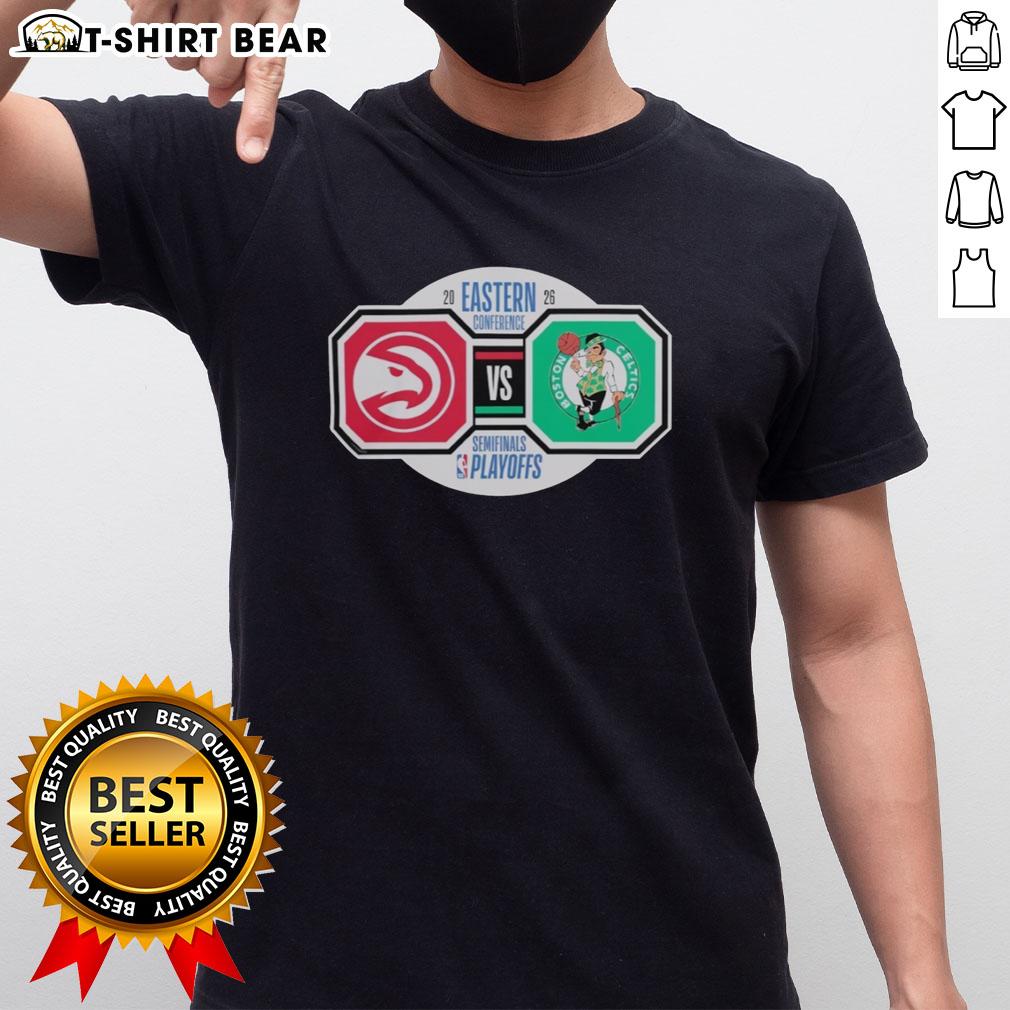 Top Atlanta Hawks Vs Boston Celtics 2026 Nba Playoffs Eastern Conference Semifinals T-Shirt Alt Text: Top Atlanta Hawks vs Boston Celtics 2026 NBA Playoffs Eastern Conference Semifinals T-Shirt design featuring team logos.