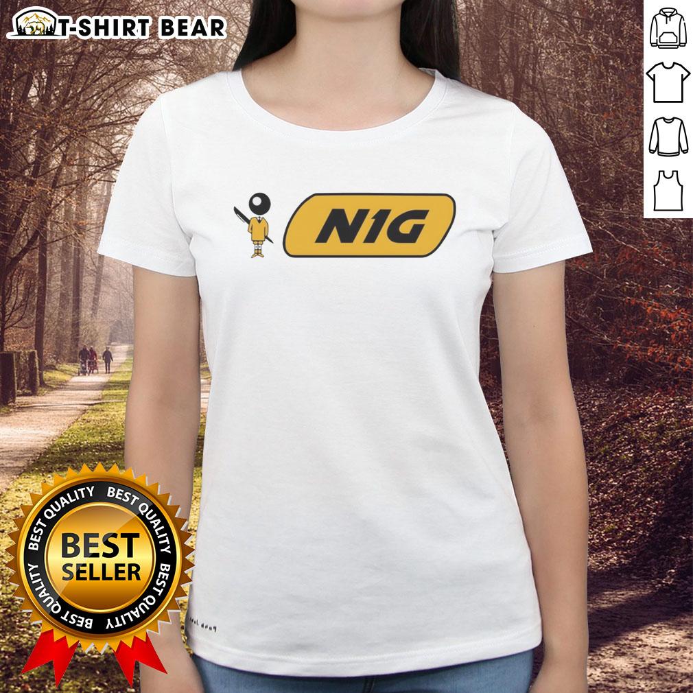 Top Bic Man Pen Figure N1G Ladies Tee Alt Text: Top Bic Man Pen Figure on N1G Ladies Tee, showcasing a stylish design perfect for creative women.