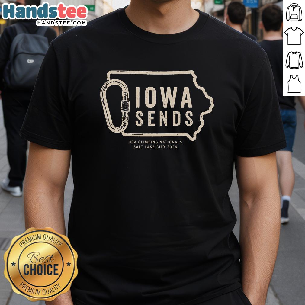 top-climb-iowa-iowa-sends-t-shirt Top Climb Iowa Iowa Sends T-Shirt featuring a vibrant design ideal for climbing enthusiasts and outdoor adventurers.