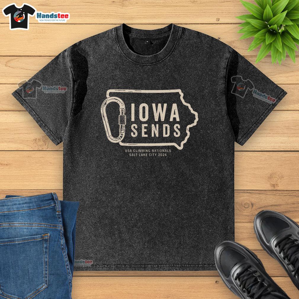 top-climb-iowa-iowa-sends-washed-t-shirt Top Climb Iowa washed t-shirt featuring a stylish design perfect for climbing enthusiasts in Iowa.