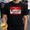 Funny 'Hello I Am Not Cursed' sign t-shirt design, perfect for humor lovers and unique fashion statements.