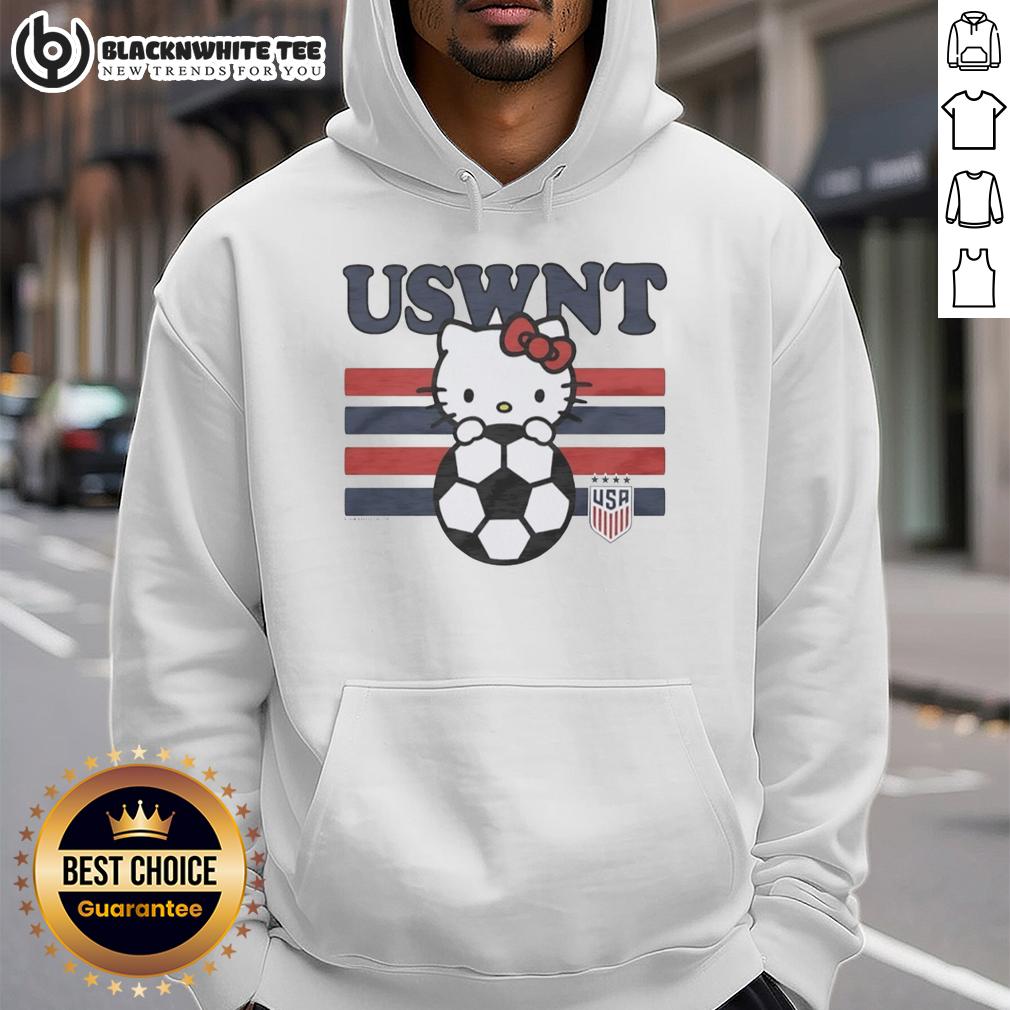 Top Hello Kitty Hugging Ball Uswnt Usa Soccer Team Hoodie Alt Text: Top Hello Kitty hoodie featuring the USWNT USA Soccer Team, perfect for fans of cute sports apparel.
