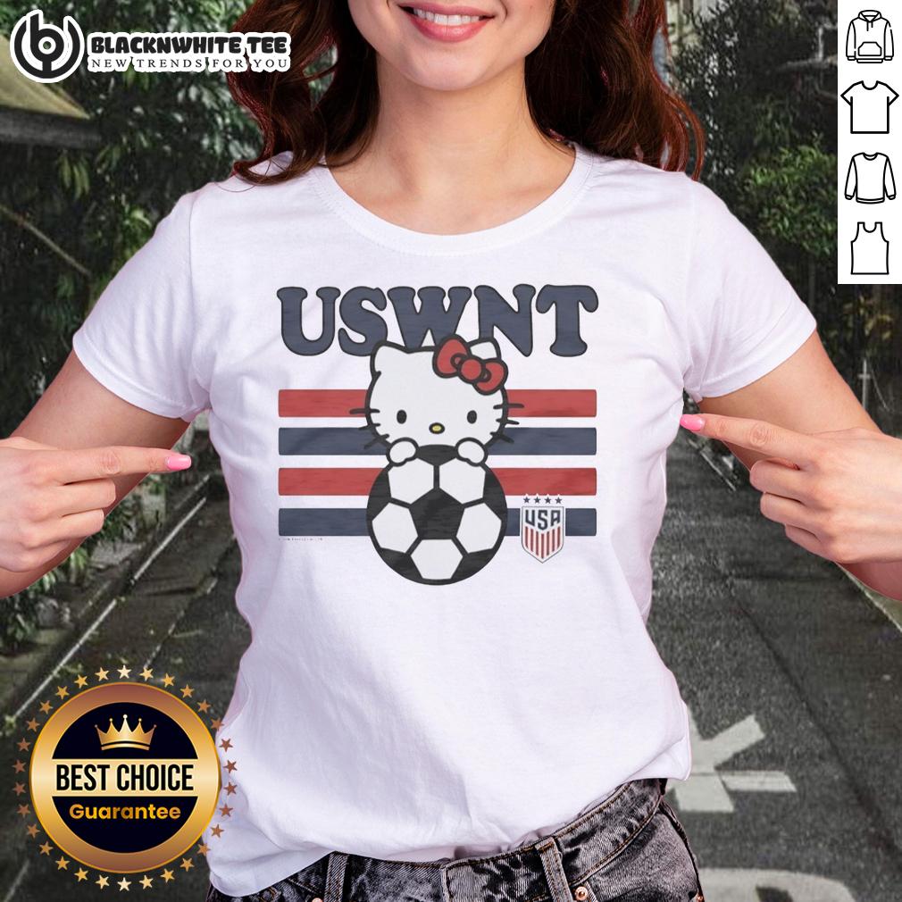 Top Hello Kitty Hugging Ball Uswnt Usa Soccer Team Ladies Tee Top Hello Kitty hugging a soccer ball on a USWNT USA Soccer Team ladies tee, perfect for fans and collectors.