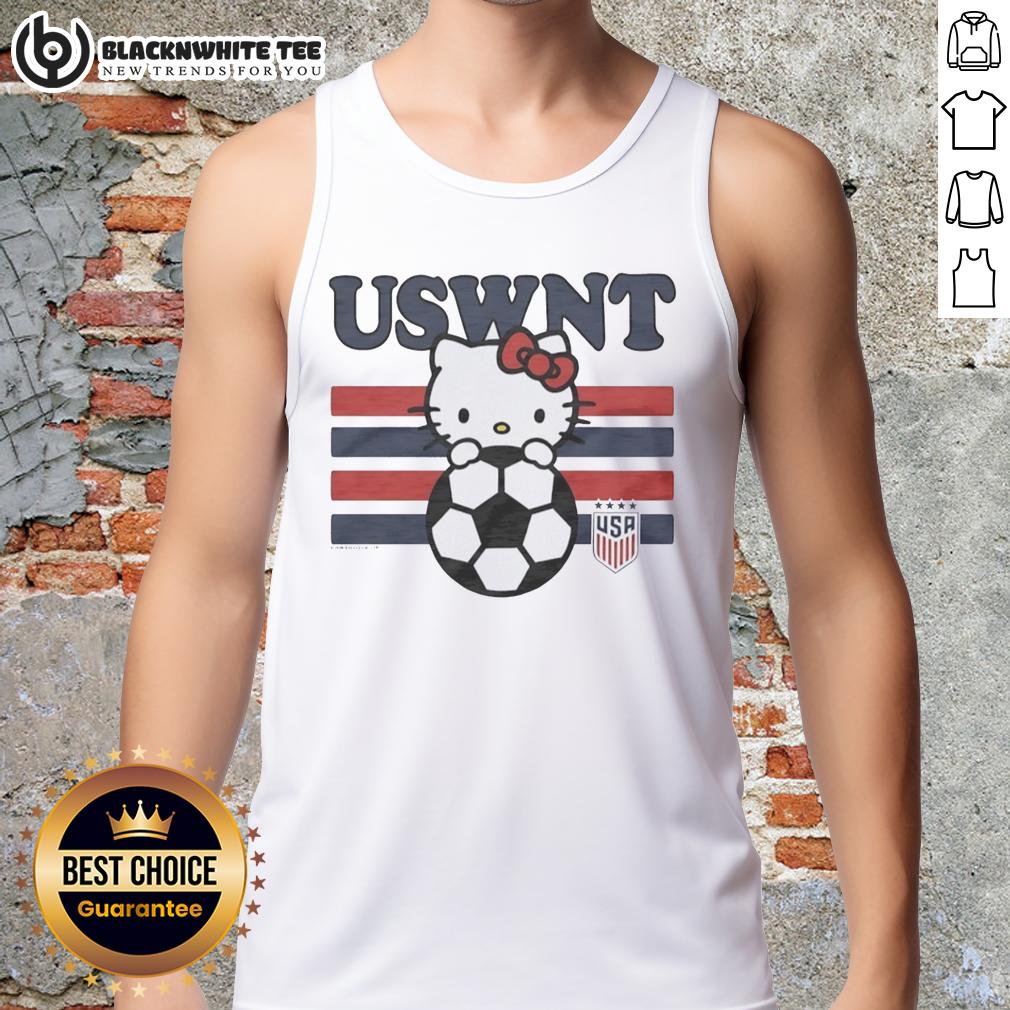 Top Hello Kitty Hugging Ball Uswnt Usa Soccer Team Tank Top Top Hello Kitty hugging a ball on a USA Soccer Team tank top, perfect for fans and collectors.