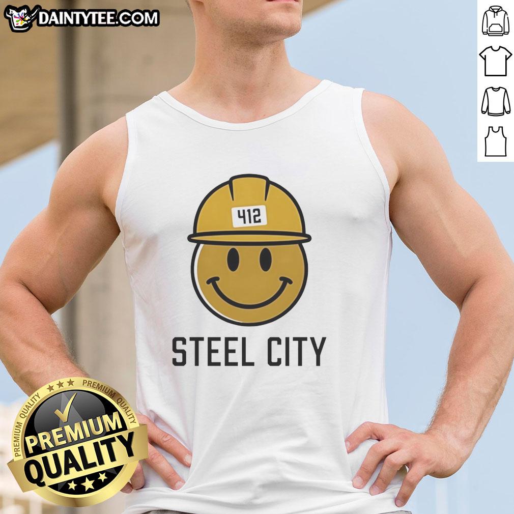 top-icon-steel-city-412-smiley-hardhat-tank-top Top Icon Steel City 412 Smiley Hardhat Tank Top featuring a cheerful design, perfect for casual summer wear.