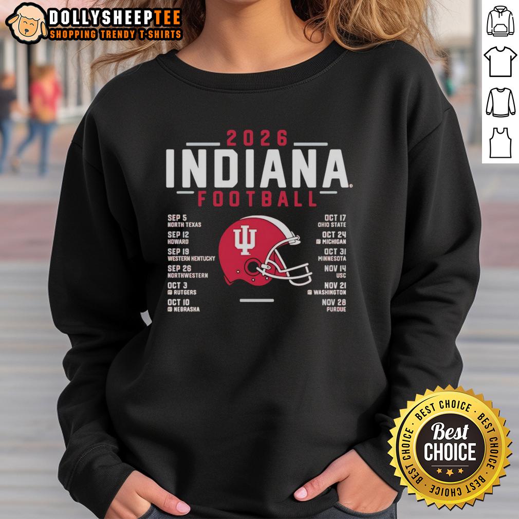 Top Indiana Hoosiers Helmet Football Schedule 2026 Sweatshirt Alt Text: 2026 Indiana Hoosiers football schedule sweatshirt featuring team colors and logo, perfect for fans.