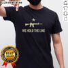 Top Kesihan 1776 Patriotic American Flag 'We Hold The Line' T-Shirt showcasing a bold design and vibrant colors.