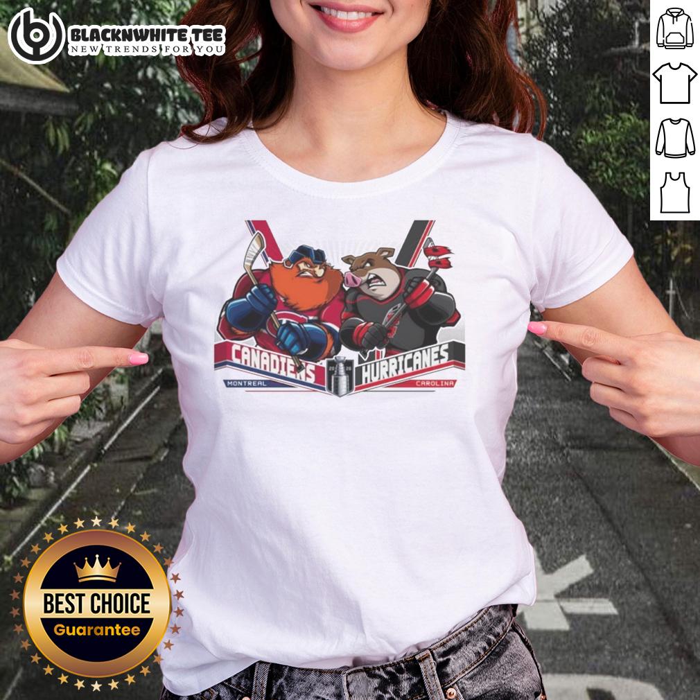 Top Montreal Canadiens Vs Carolina Hurricanes 2026 Eastern Conference Finals Hockey Stanley Cup Ladies-Tee Alt Text: 2026 Eastern Conference Finals hockey matchup: Montreal Canadiens vs Carolina Hurricanes Ladies Tee design.