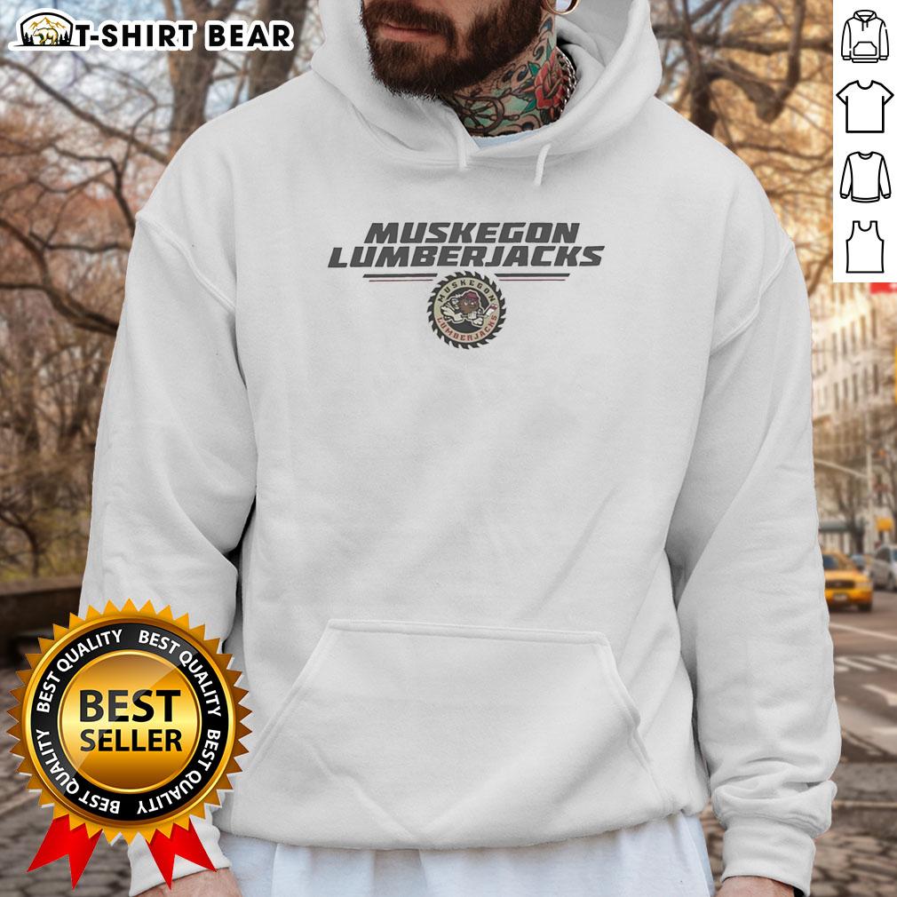 Top Muskegon Lumberjacks Nhl Cogwheel Logo Hoodie Alt Text: Top Muskegon Lumberjacks NHL cogwheel logo hoodie in black, showcasing team spirit and style for hockey fans.
